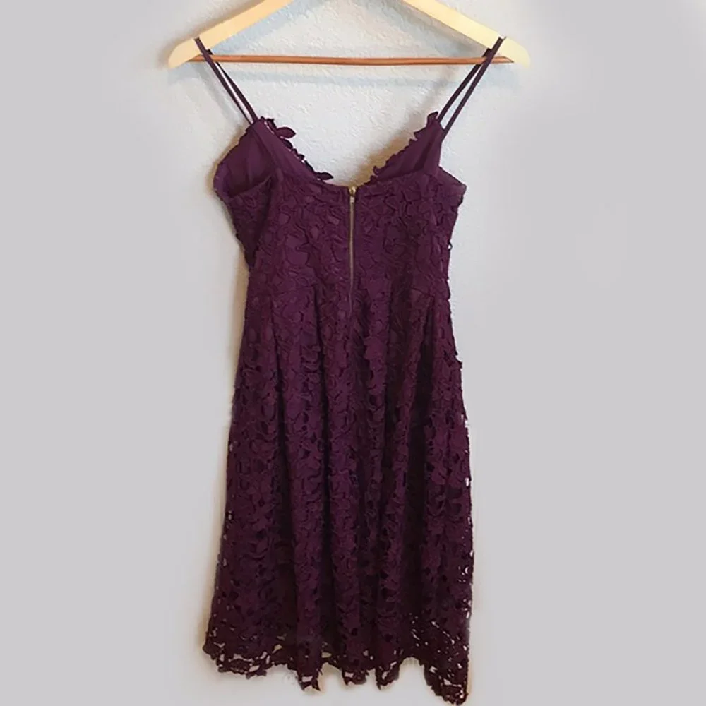 LOVE...ADY Lace Dress S Midi Spaghetti Fit Flare Wine Overlay 2/4 Aqua NWOT 50s - Picture 7 of 14